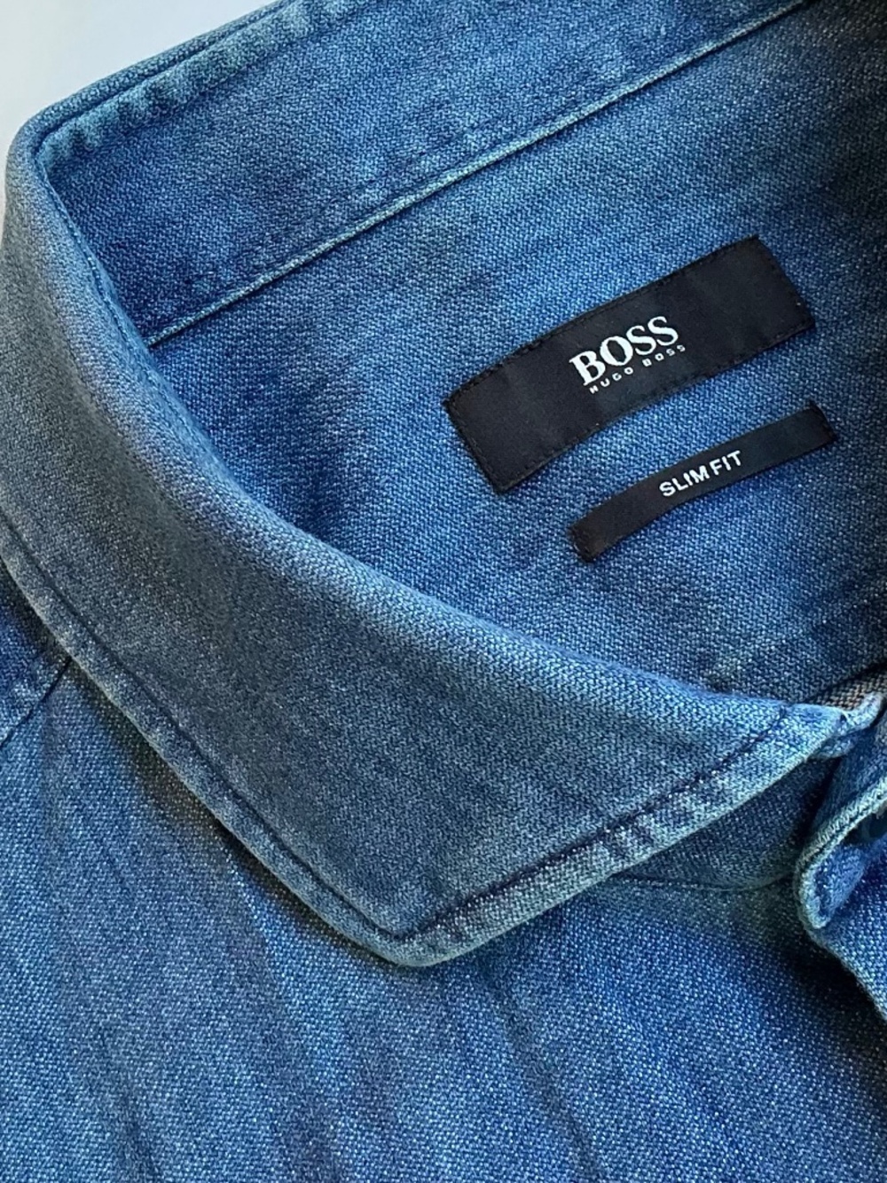 HUGO BOSS, slim fit blue jeans cotton shirt Sz 16.5 ~42